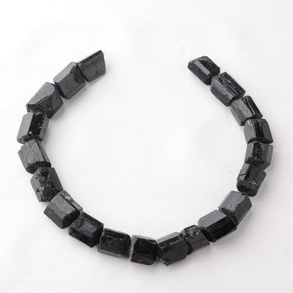 

18-20x18-23mm Natural Genuine Raw Mineral Black Tourmaline Hand Cut Nugget Loose Rough Matte Faceted Beads 15"