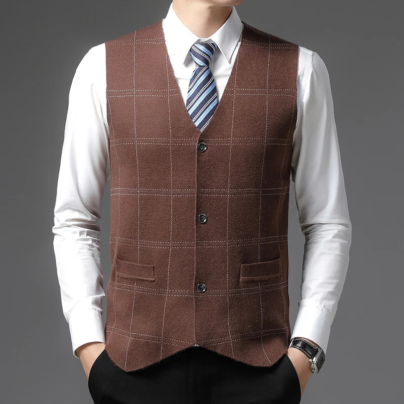 New 2021 Men's Fashion Suit Vest Autumn & Winter Office Sleeveless Sweater Coat Male Waistcoat Jacket Buttons Knitwear Cardigan