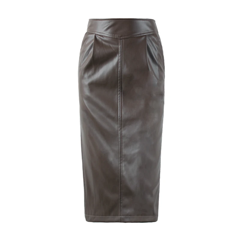 Nerazzurri Spring Midi Pu Leather Skirt Women Brown White Black Long High Waisted Pencil Skirts for Women 2023 Side Slit Zipper 33 H5a9404abf40b456a80054b46ac4e690cf