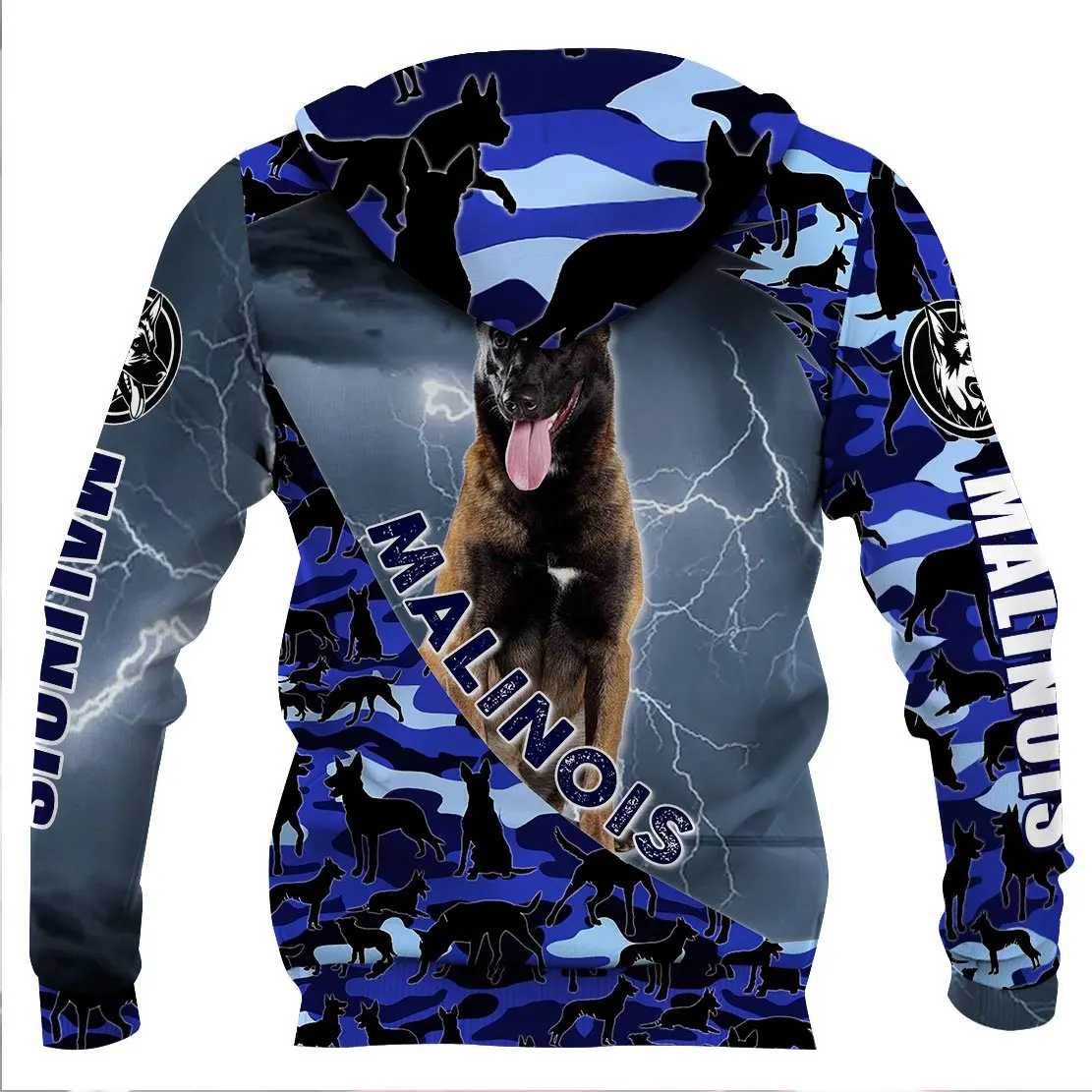 Unisex 3D Graphic Thunder Camouflage Hoodies Sweatshirts Animals Dog Art Malinois Admiral Blue Streetwear Sweatshirt Pullover