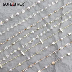 GUFEATHER M347, 금속 비드 체인, 패스 리치, 니켈 프리, 18k 골드 쥬얼리 액세서리, DIY 귀걸이 펜던트, 쥬얼리 제작, 3m 로트