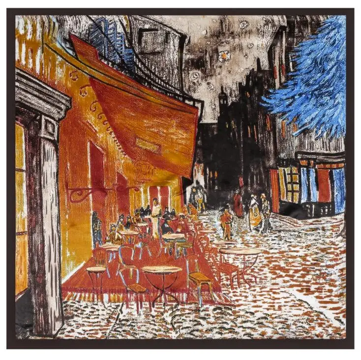 90*90cm Luxury Brand Women Silk Scarfs Van Gogh Painting Square Scarves Spring Summer Shawls For Ladies