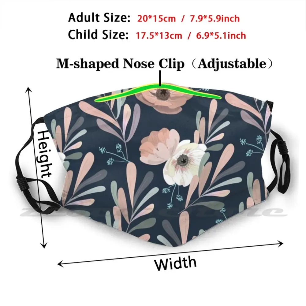 Anemones And Olive Trees In Blue Mask Cloth Reusable Print Filter Washable Floral Flowers Nature Botanic Botanical Spring