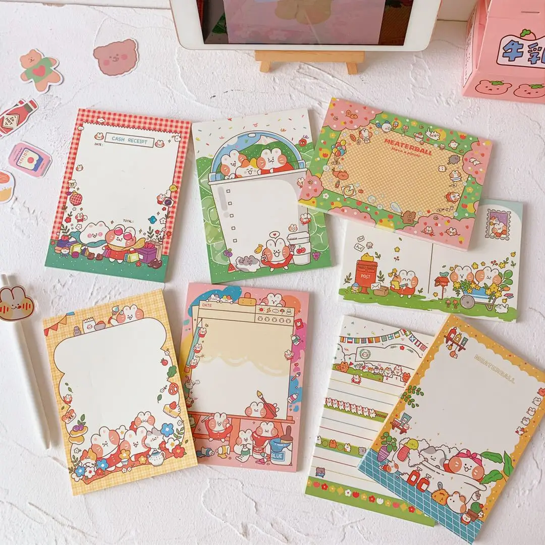 Cartoon Cute Bunny Notes Message Paper Color Memo Pad Planner Stickers Notepad Notebook Diary Kawaii School Supplies Stationery