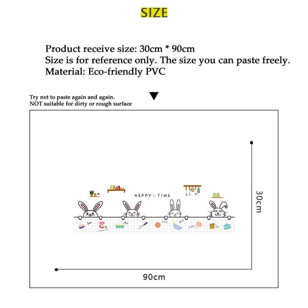 Cartoon Bunny Wall Stickers Oilproof Antifouling Living Room Home Decoration Mural Cute Rabbit Wallpaper Kitchen Tile Sticker