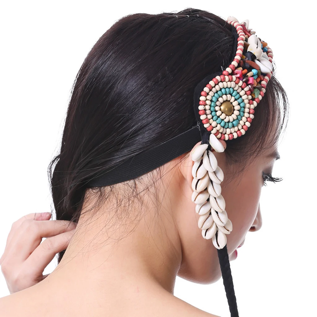 Lady Bohemian Indian Tribal Headband Shells Hippie Hairband Beach Party Festival Hair Rope Belly Dance Braided Headpiece