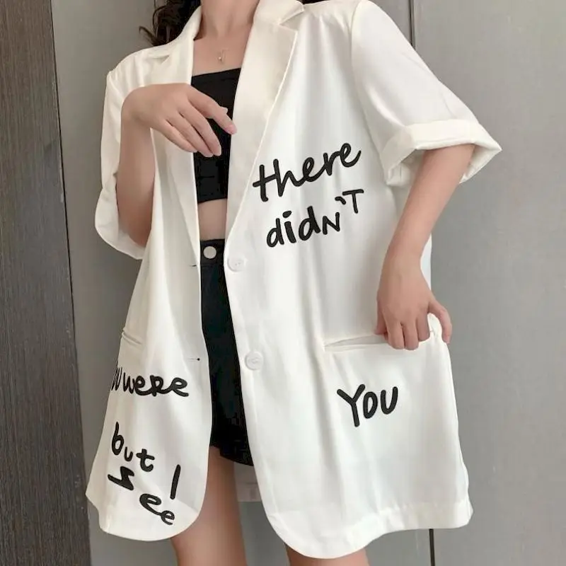 Extra Large Size Suit Jacket Summer Thin Suit Jacket Women\'s Loose Casual Street Fried Short Sleeve Blazer Women Oversized Tops