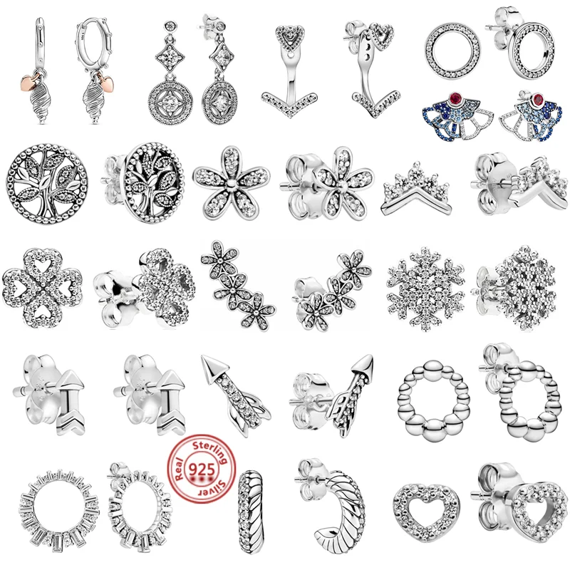 

Authentic 925 Sterling Silver Earrings Flower Heart Trend Earrings Women Jewelry Ear Studs Fit Original Brand Charm Party Gifts