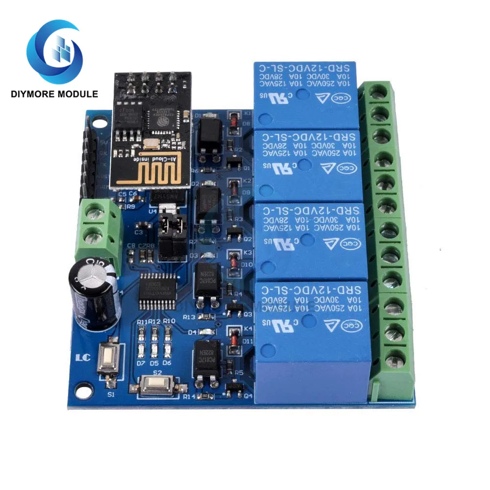 DC 12V WiFi Relay Module 4 Channel ESP8266 ESP-01 Wireless Relay Switch Board Phone APP Remote Control for IOT Smart Home