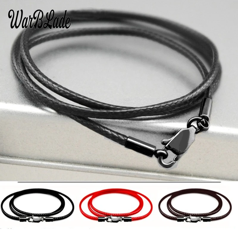 3pcs/lots 40-60cm 1mm 2mm 3mm Necklace Cord Leather Waxed Cord Black Lobster Clasp Connector Leather Rope Chain For DIY Jewelry