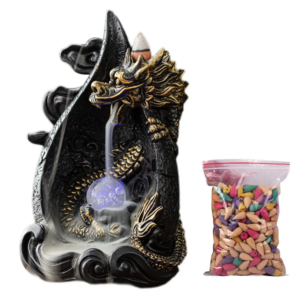 Dragon Waterfall Incense Burner Handmade Backflow Incense Holder With 50 Incense Cones Aromatherapy Ornament Home Decor For Home