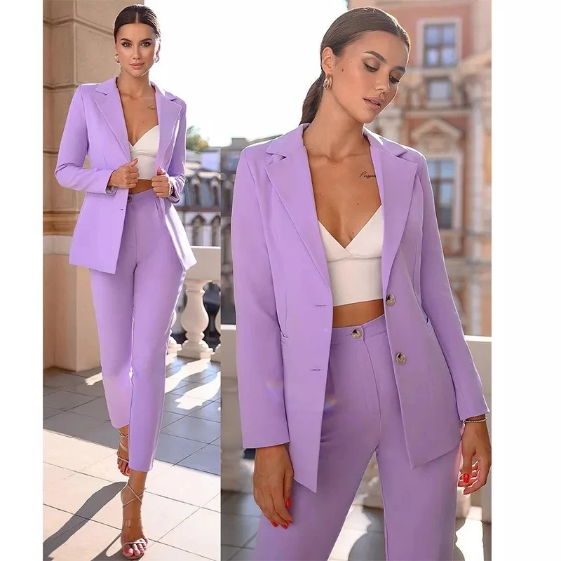 

Purple Slim Fit Women Suits 2 Buttons Jacket With Pants Work Wear Ladies Business Blazer Custom Made Mother Of Bride Dress