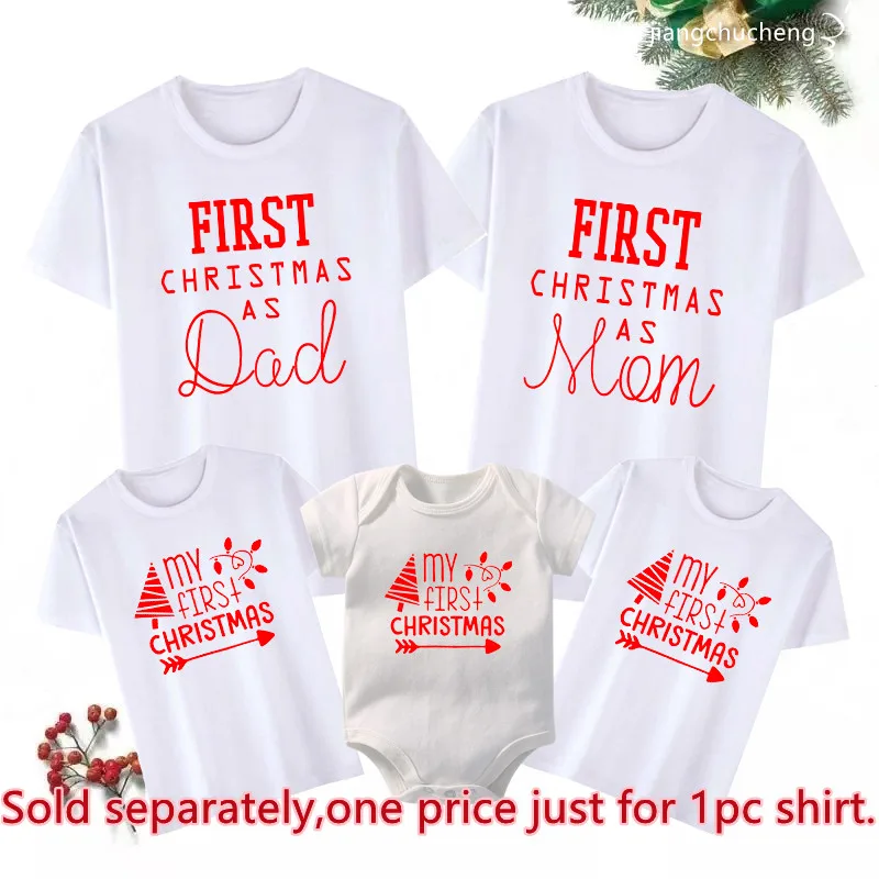 My First Christmas As Dad Mom Family Matching Clothes Father Mother Kids Shirts Baby Romper Cotton Family Look New Year\'s Outfit