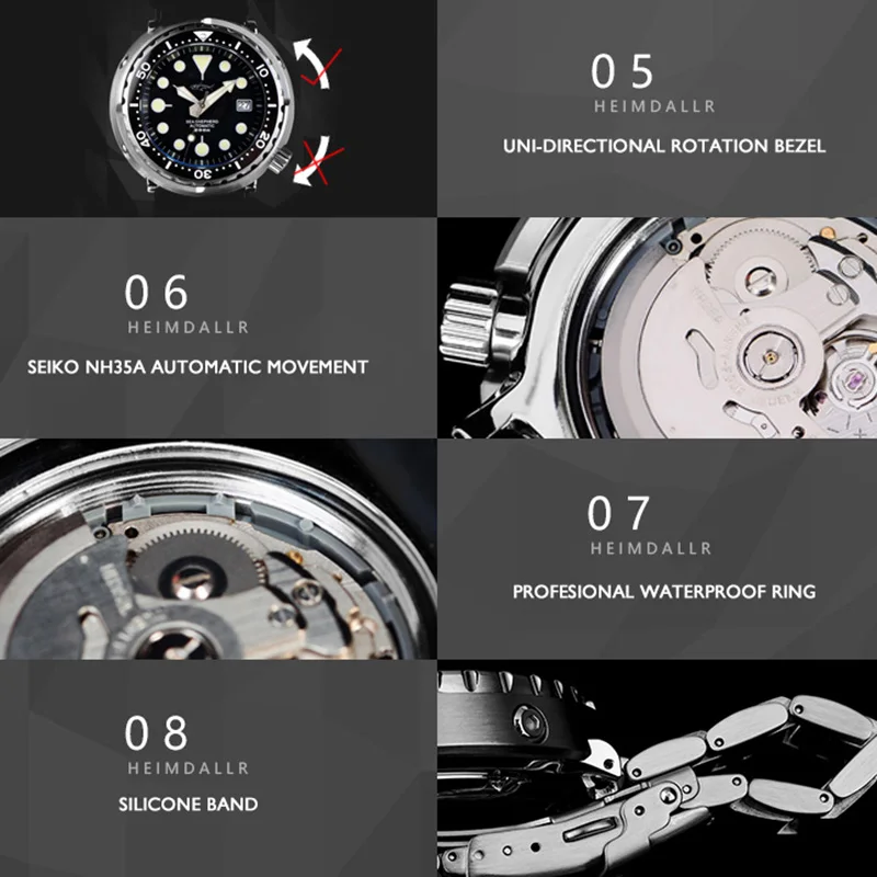 Heimdallr Men Diver Watch Tuna Automatic Mechanical Wristwatch 20ATM Waterproof Luminous NH35 Sapphire Mirror
