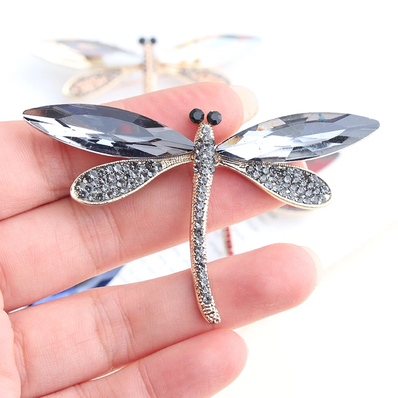 Pomlee Big Red Crystal Dragonfly broszki dla kobiet duża broszka z owadem moda elegancki płaszcz akcesoria śliczna biżuteria