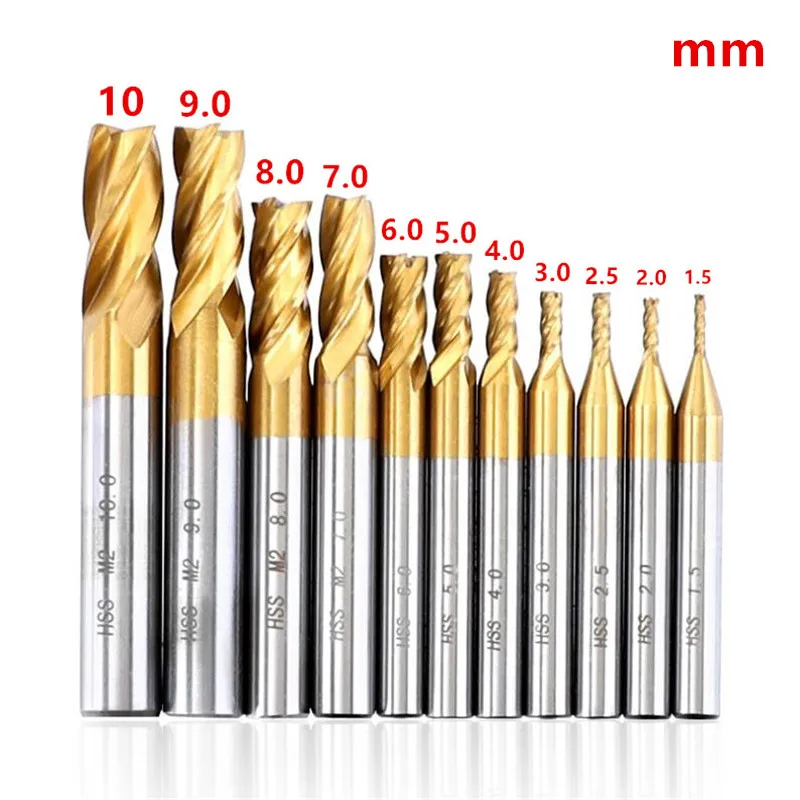 1.5-10mm Titanium Coated HSS Four-Flute Spiral Bit HRC63 CNC Drill Bit End Milling Cutter For Wood, Steel Cutting