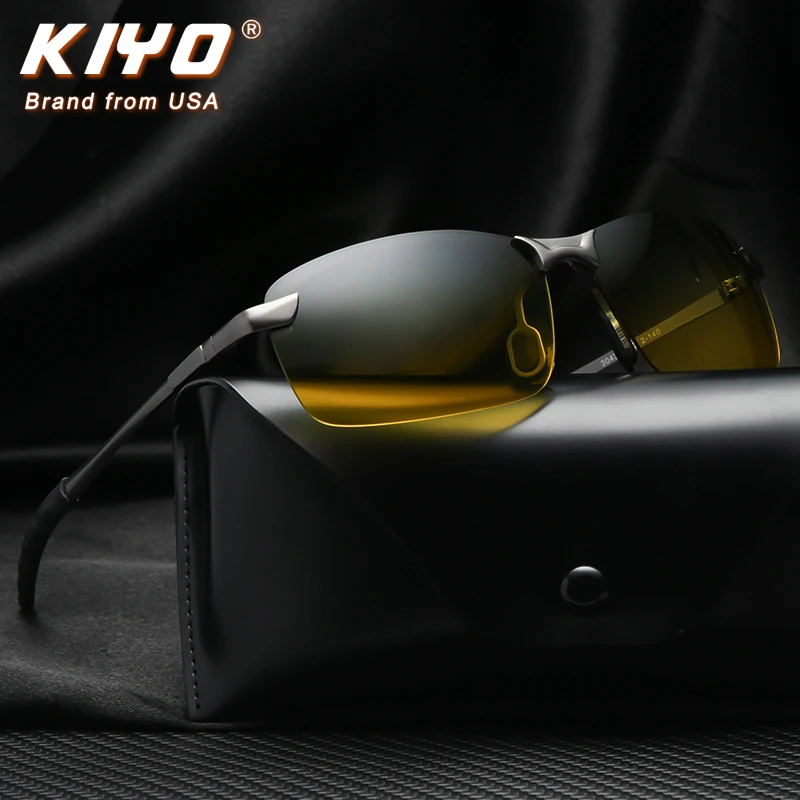 KIYO Brand 2020 New Men Square Polarized Day and Night Sunglasses Metal Classic Sun Glasses UV400 Driving Eyewear 3043