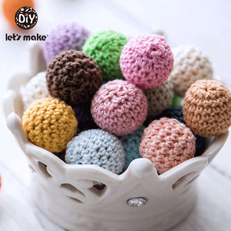 Let's Make 16mm 10pc Wooden Crochet Beads Chewable Beads DIY Wooden Teething Knitting Bead Jewelry Crib Sensory Toy Baby Teether