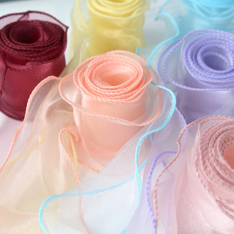 5M*6cm Wave Silk Organza Ribbon Bow Material for Hair Ornament Gift Wrapping Decoration DIY Sewing Fabric Clothing Accessories