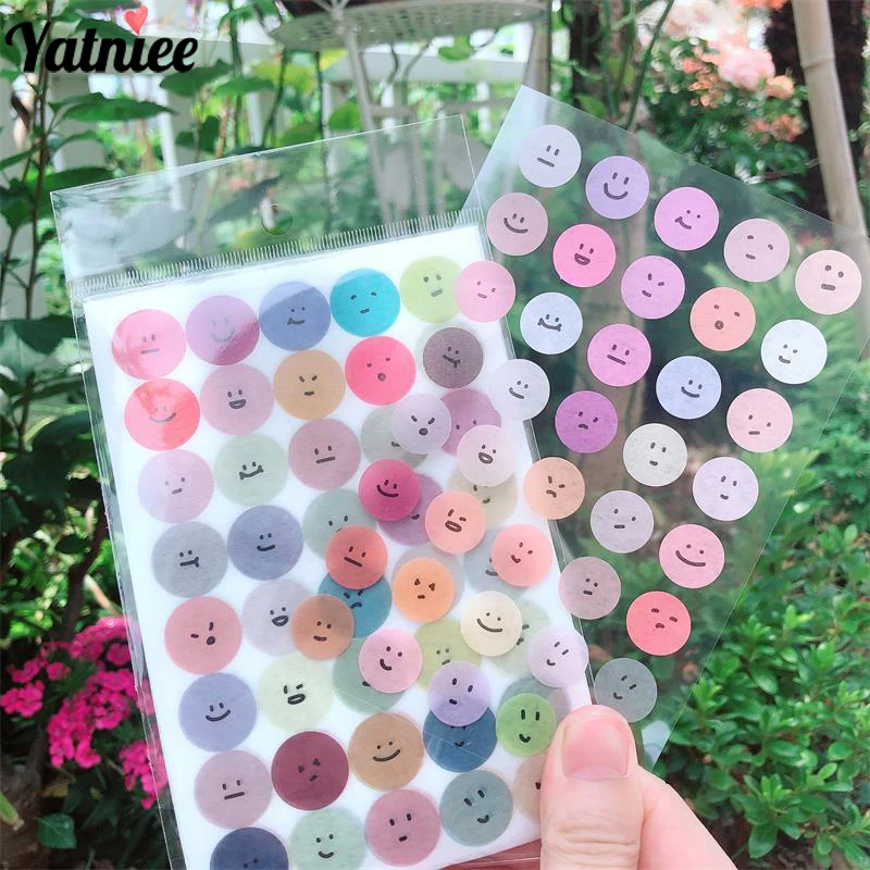 Yatniee 6pcs/pack Geometric Shape Hand Book Stickers Creative Star Smile Face Circle Sticker For Scrapbooking Diary Cup Decor