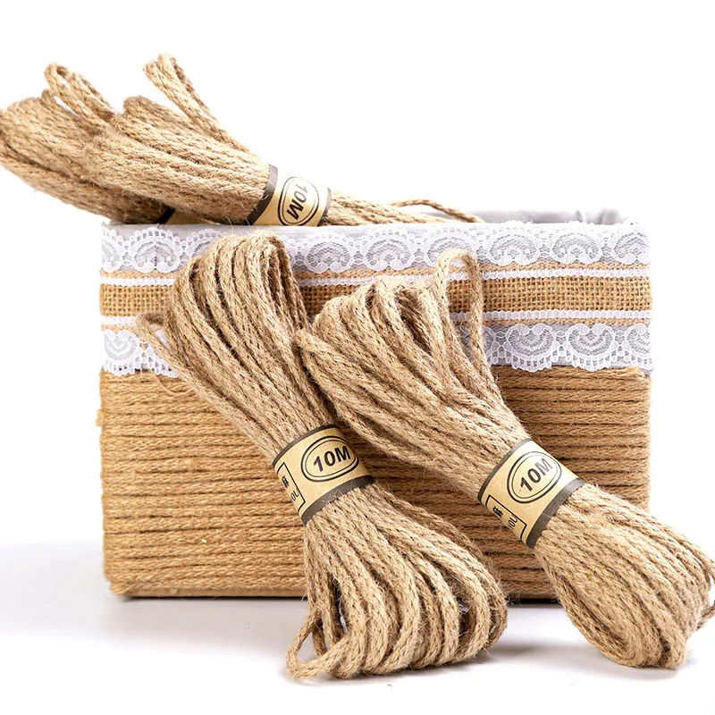 5-6mm 5m Burlap Hessian Jute Twine Cord Hemp Rope String Gift Packing Wedding Party Christmas Festival Decoration Handcraft DIY