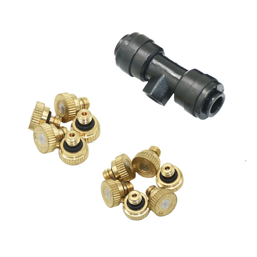 0.2/0.3/0.4/0.5/0.6mm Misting Nozzles With 3/16 Inch Thread Fog Nozzles Tee For Patio Misting System Outdoor Cooling System 5Pcs