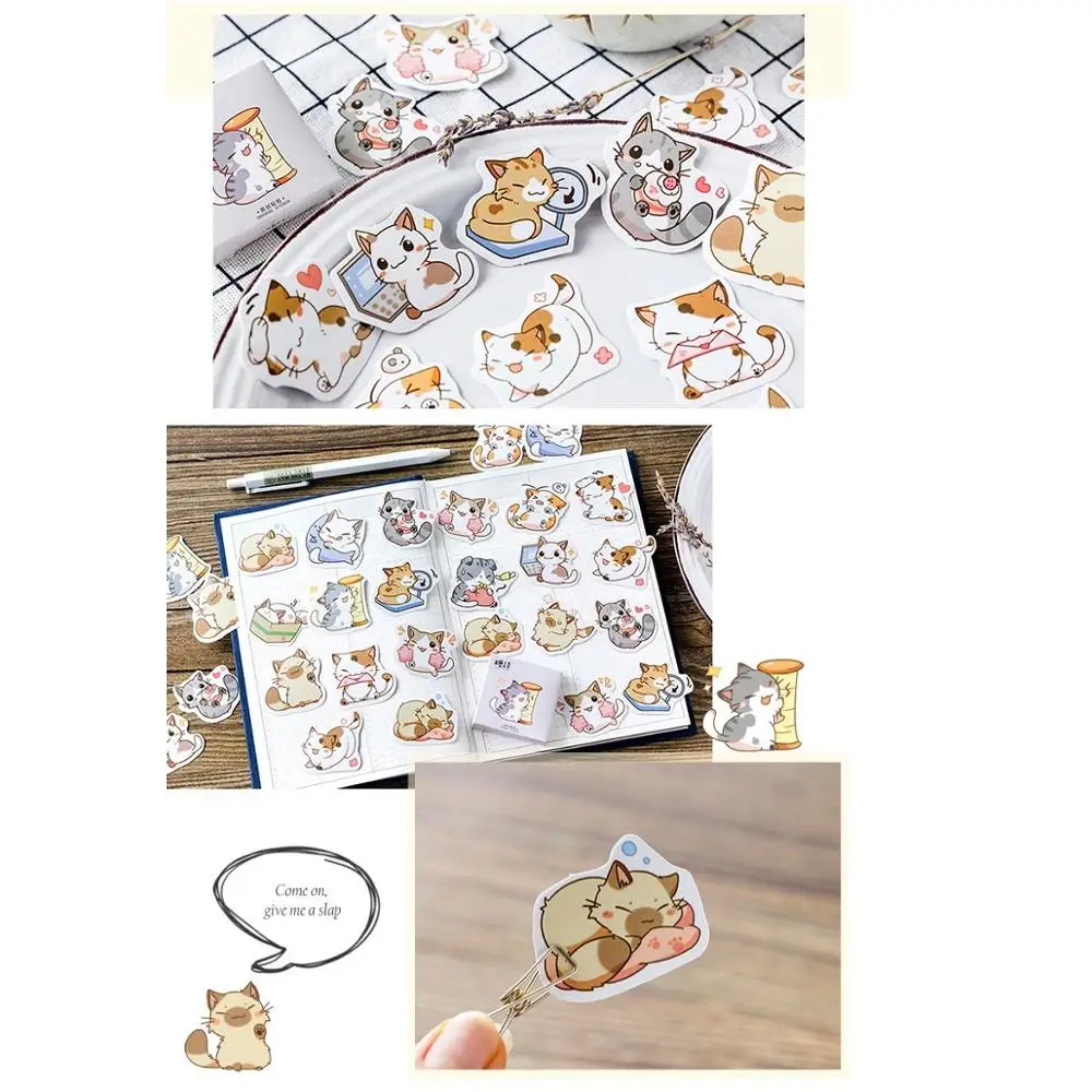 45pcs Cartoon Cat Sticker Set 40mm Mini Cute Kitties Stickers fai da te Sealing Paste decorazione adesivo Post Kids Gift Diary A6422