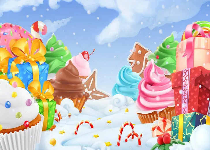 Snow Cake Ice Cream Winter Candyland Candy Theme photography backgrounds High quality Computer print children kids backdrop