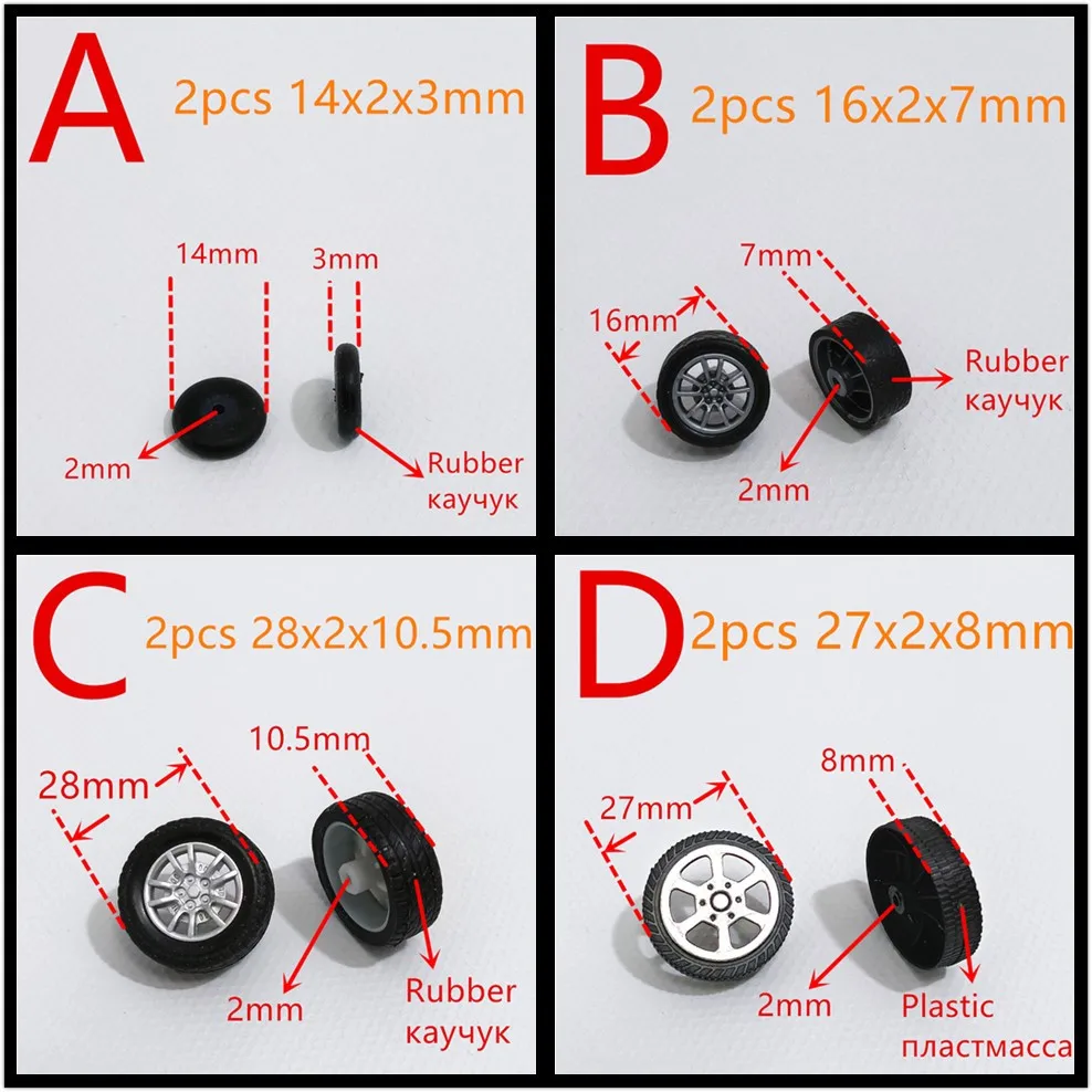 2Pcs/Lot 18 Types Mini Toy Car Wheels DIY Model Plastic Rubber Tires Seal Ring Assembled Robot Parts Drop Shipping