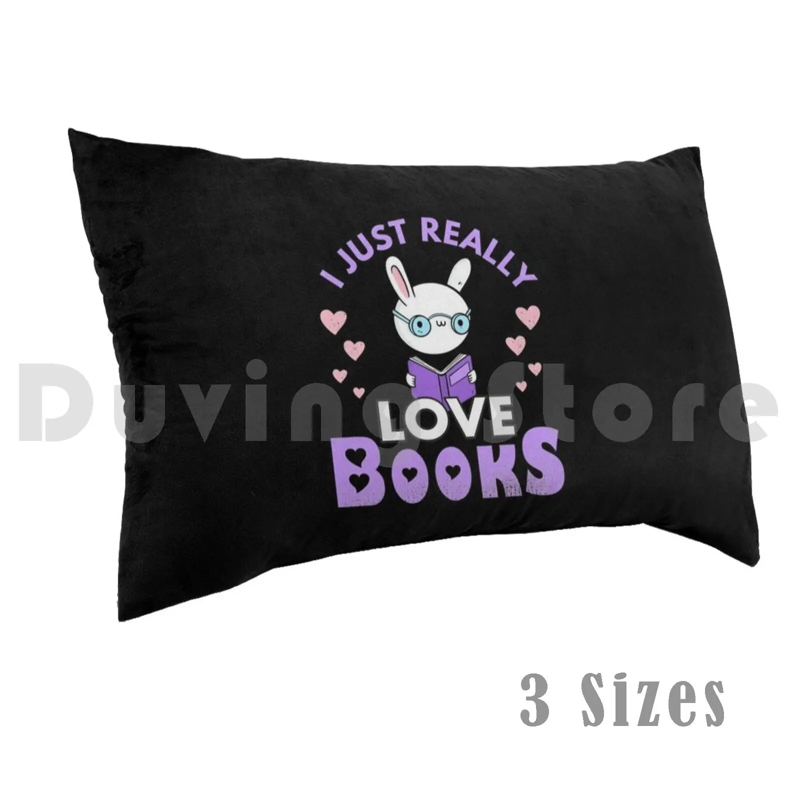 Kawaii Book Bunny Design Pillow Case Printed 50x75 Bunny Rabbit Reading Book Bookworm Hobby Love Learning