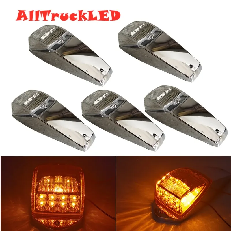 

5Pcs 12v 24v Truck Cab Marker Light 17 LED Amber Top Roof Running Lights Trailer Light for Peterbilt Kenworth Freightliner Mack