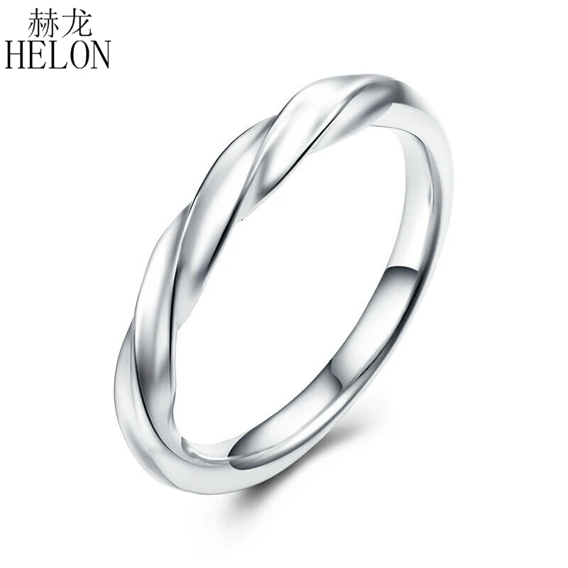 HELON Solid 14k White Gold AU585 Engagement Anniversary Ladys Bands Unique Twisted rope settings Ring