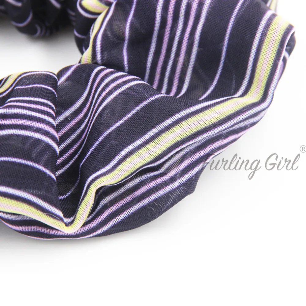 Furling Girl 1PC 3 Different Printed Colors Stripes Chiffon Fabric Hair Scrunchies Women Hair Ties Gum Elastic Hair Bands