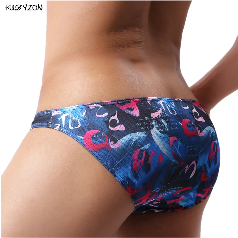 New Sexy Men Underwear Breathable Printed Briefs Low Waist Male Underpants Cuecas Calzoncillos Bulge Pouch Mesh Bikini Briefs