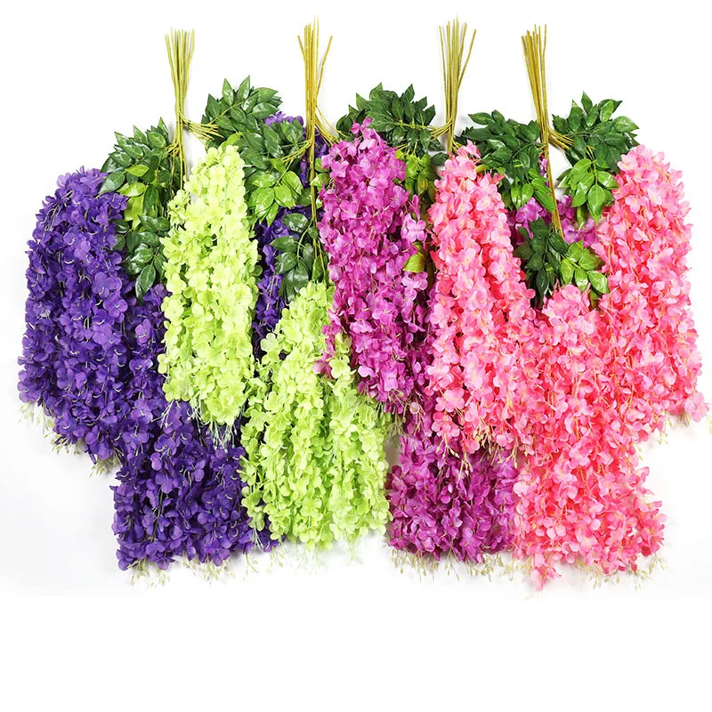 

12Pcs Artificial Wisteria Flower String Violet Fake Flowers Vine Home Garden Ceiling Indoor Wedding Decoration Flower Rattan