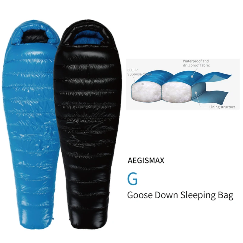 

AEGISMAX G3-G5 Winter Thicken Keep Warm Mummy Down Sleeping Bag Outdoor Ultralight Nylon Bag 800FP White Goose Down