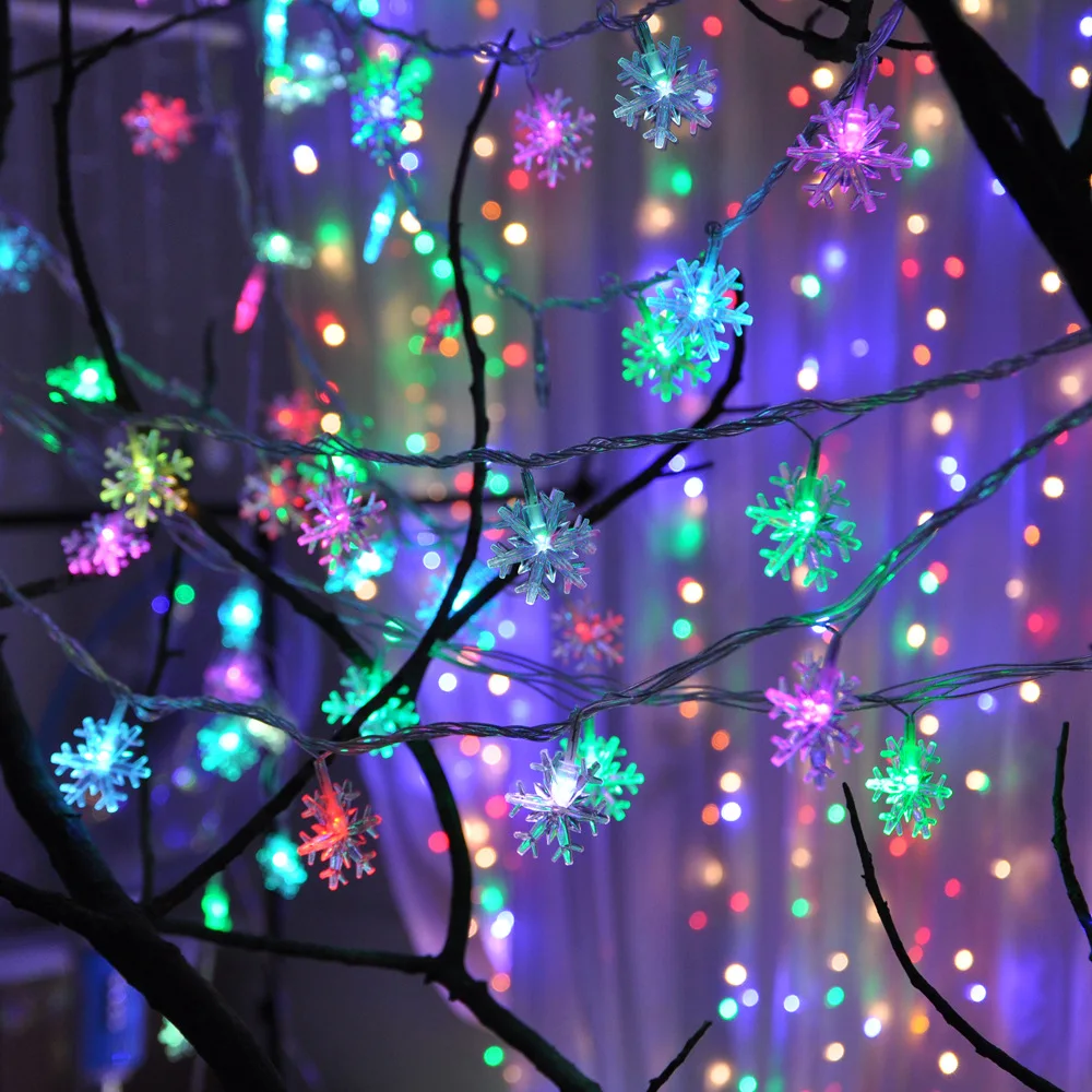 Christmas Tree Decorations Lights 6M/10M Led Snowflake String Lights for DIY New Year 2022 Wedding Holiday Party Decor Lighting