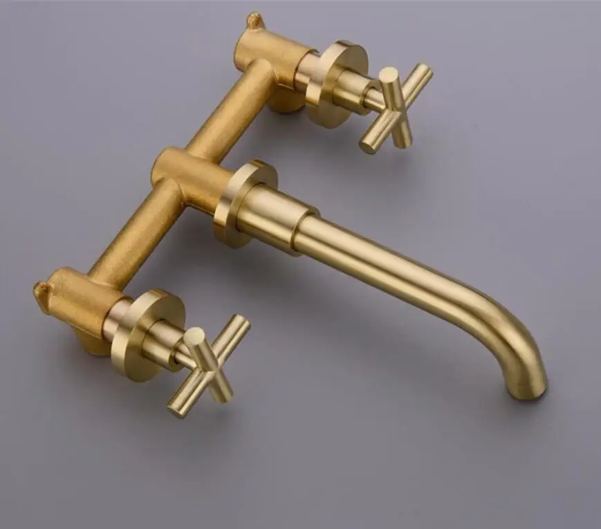 

Vidric Basin Faucet Wall Mounted Golden Matte/Rose Gold Dual Handle In-Wall Bathroom Sink Faucet 3 Holes Hot & Cold mixer Tap To