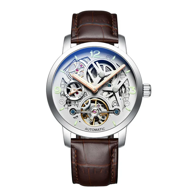 

New Skeleton Tourbillon Mechanical Watch Relogio Self Wind Luxury Stainless Steel Strap Business Men's Mechanical Watch