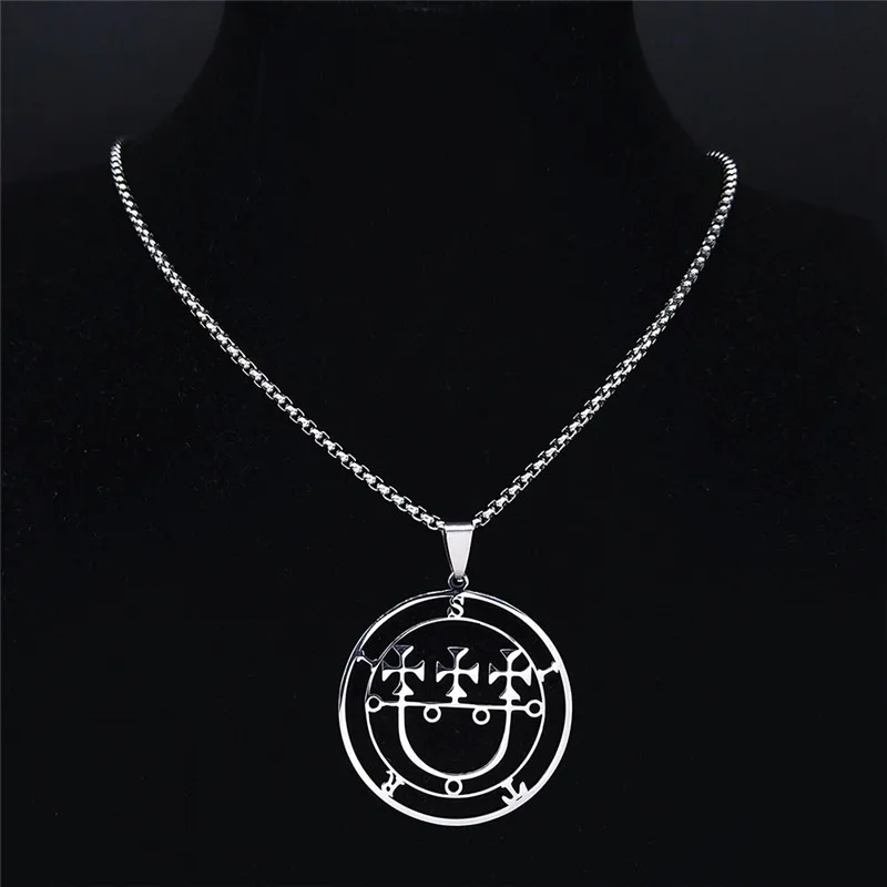 Sigeal Sigil De Lucifer Stainless Steel Satan SITRI Sytry Bitru Lazer Key Baphomet Stamp Necklace Jewelry collar mujer N3523S03