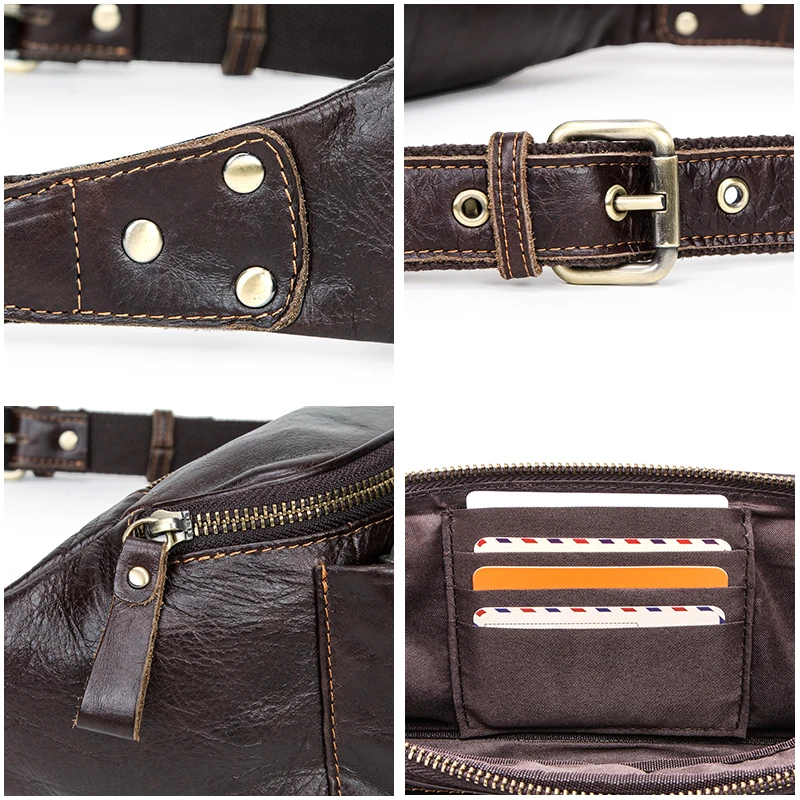 Contact\'s Genuine Leather Waist Packs For Men Travel Fanny Belt Pack Vintage Male Waist Bag Small Shoulder Bags for Phone Pouch