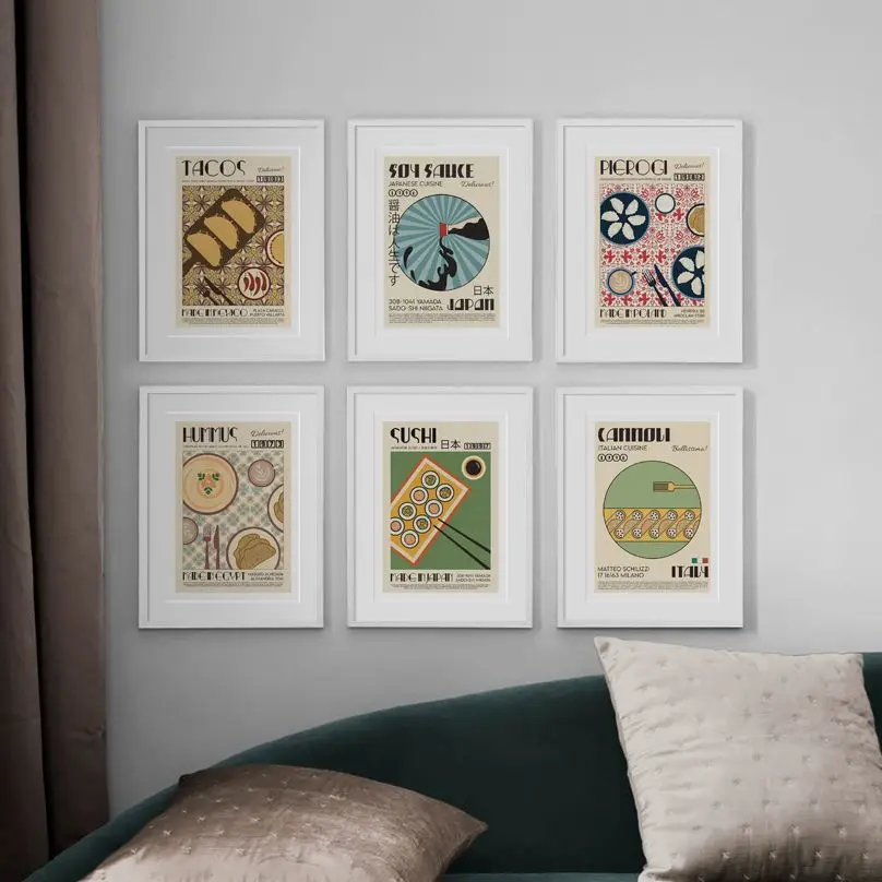 Sushi japonés Hummus Tacos raviolis cuadro sobre lienzo para pared carteles nórdicos cuadros de pared para decoración de cocina y comedor