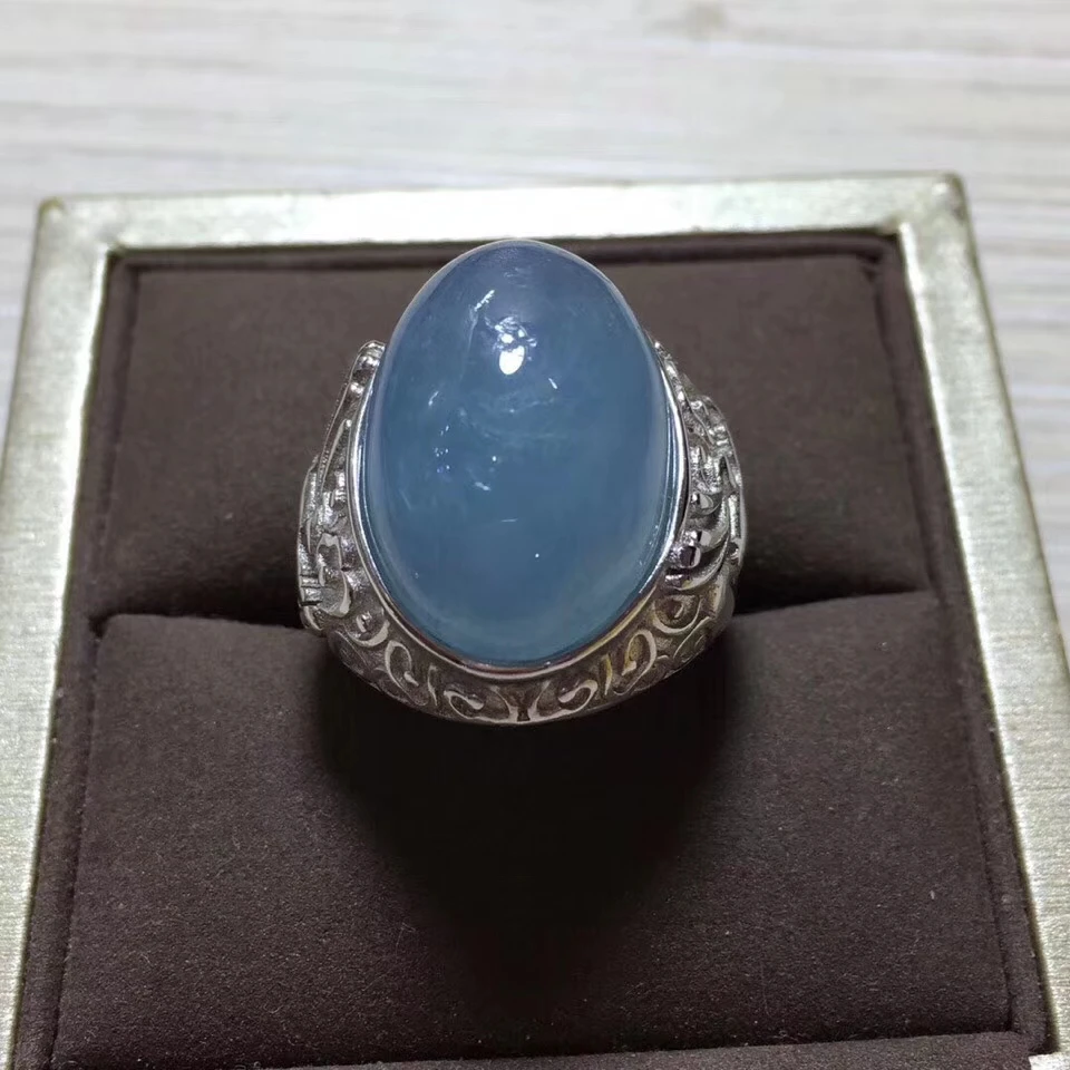 Naturalny niebieski akwamaryn regulowany pierścień 20x1 5mm koralik z kryształkami kamień z brazylii 925 Sterling Silver Fashion Ring AAAAA