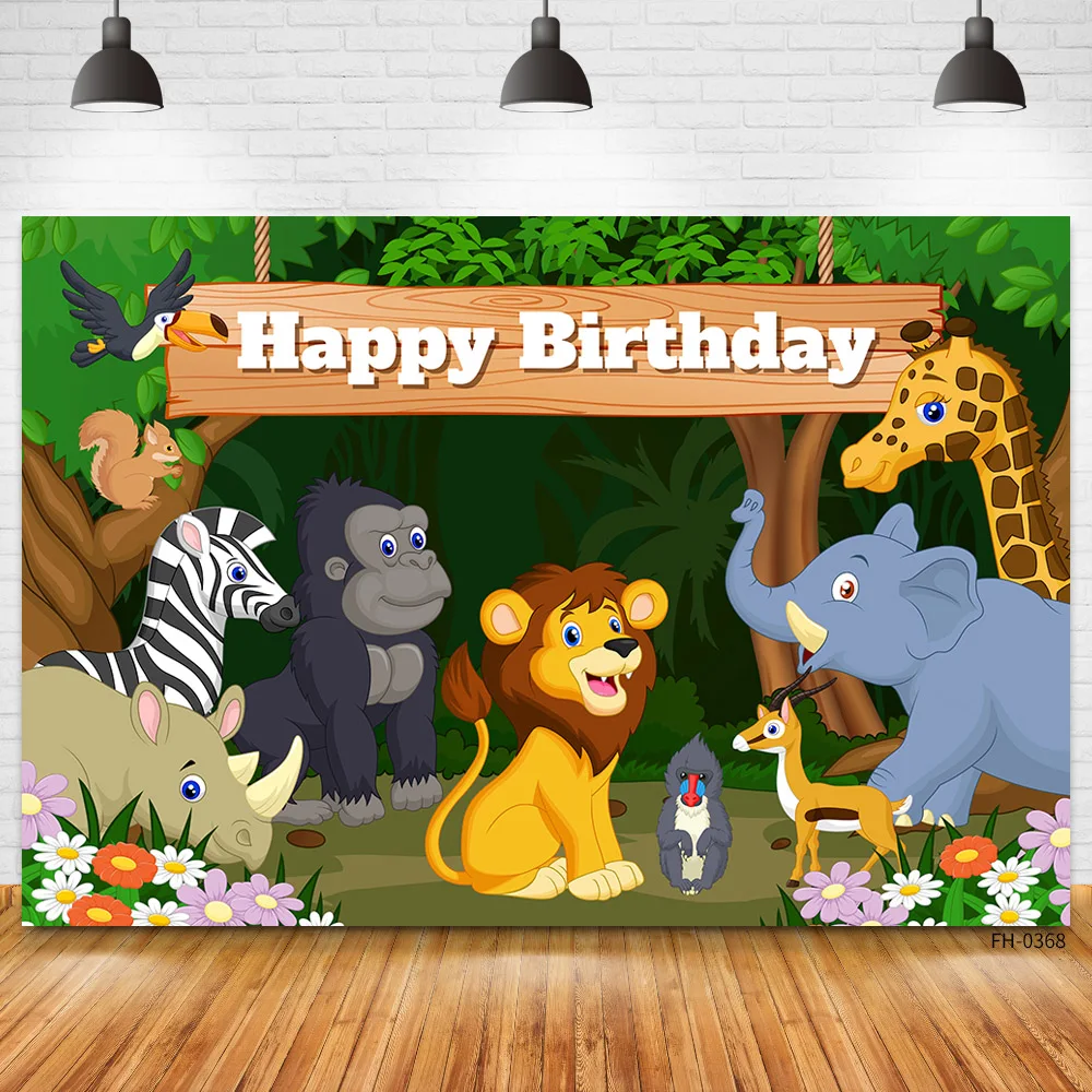 Custom Jungle Forest Safari Party Backdrops For Photography Studio Wild Animal Background For Newborn Baby Shower Birthday Photo