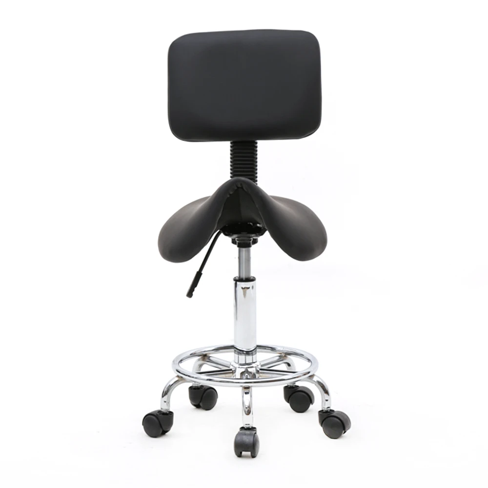 Bar Stool  Saddle Shape Adjustable Salon Stool with Back Black Spa Tattoo Facial Massage Salon Furniture