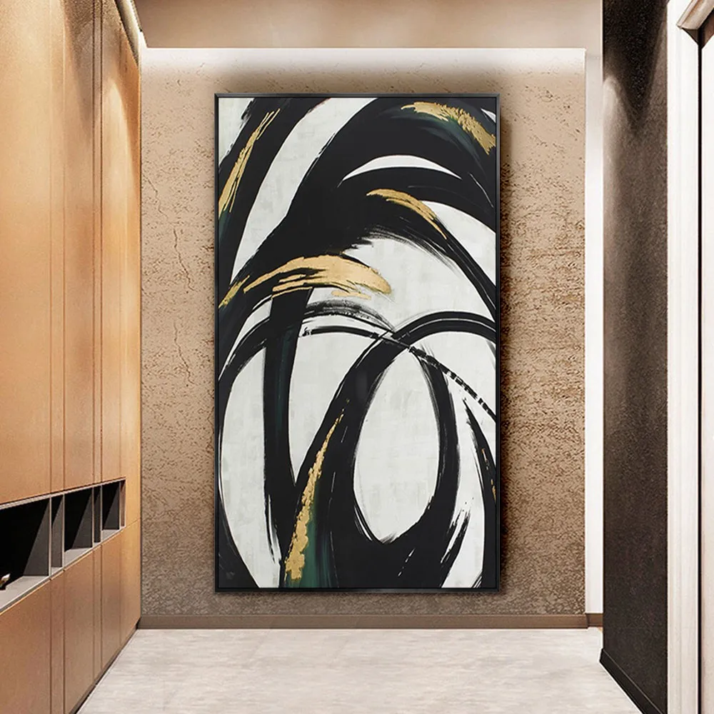 Artist 100% Hand-painted High Quality Modern Abstract Black and White Oil Painting on Canvas Handmade Large Abstract Wall Paint