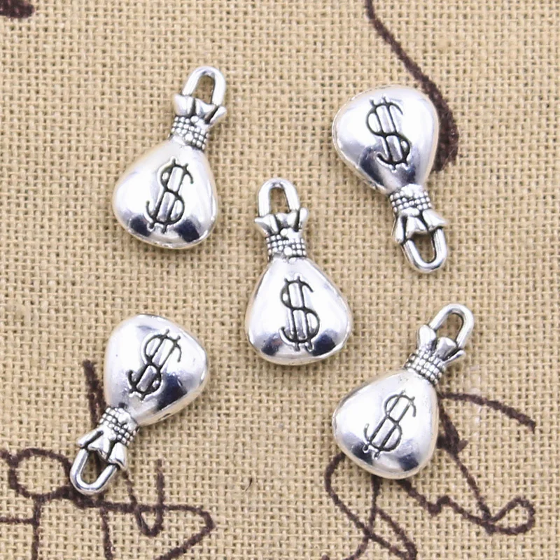 12pcs Charms Wallet Dollar Purse Money 17x9mm Antique Silver Color Pendants Making DIY Handmade Tibetan Finding Jewelry