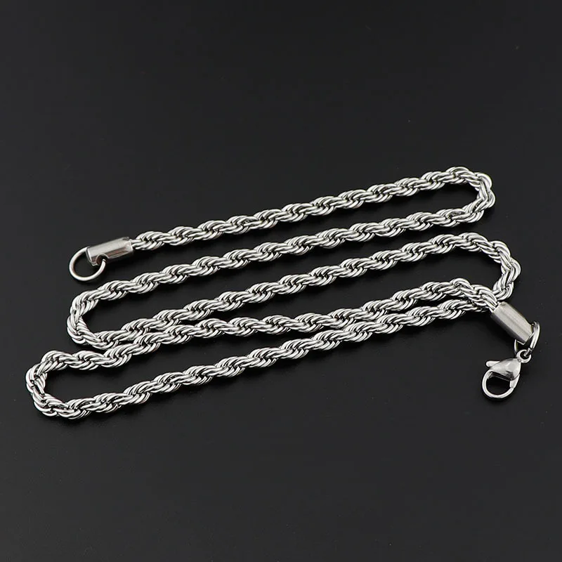 Wholesale Price Width 2MM 316L Stainless Steel Twist Chain Necklace Fashion Titanium Steel Link Necklace For Men and Women