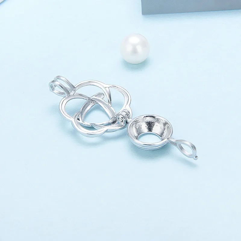 CLUCI 3pcs 925 Sterling Silver Flower Pearl Pendant Trendy Silver 925 Pendant Valentine Gift for Women Pearl Locket SC003SB