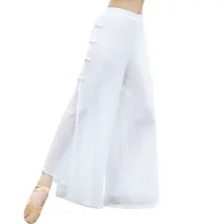 Pantalon de performance de style chinois pour femme, blanc, noir, vêtements de pratique de la danse classique, Kawaii, mignon, jambe large, taille élastique